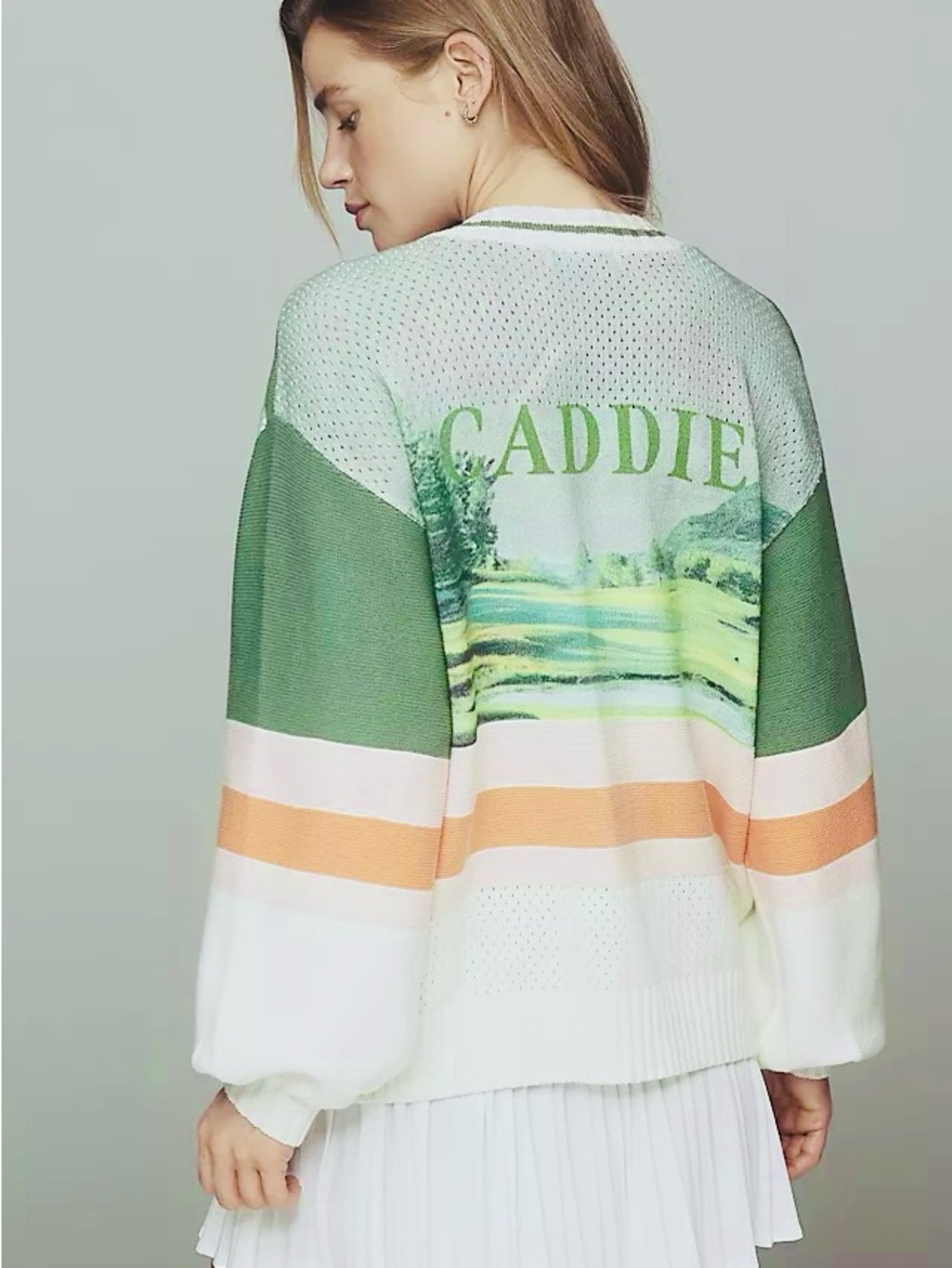 ANTHRO x Daily Practice Golf “CADDy” Zinger Balloon-Sleeve Cardigan Sweater